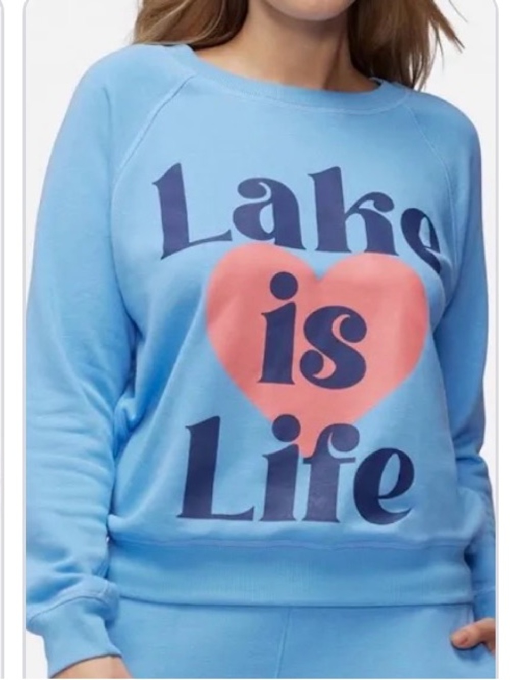 Wildfox Light Blue Sweatshirt with Coral Heart "Lake is Life"